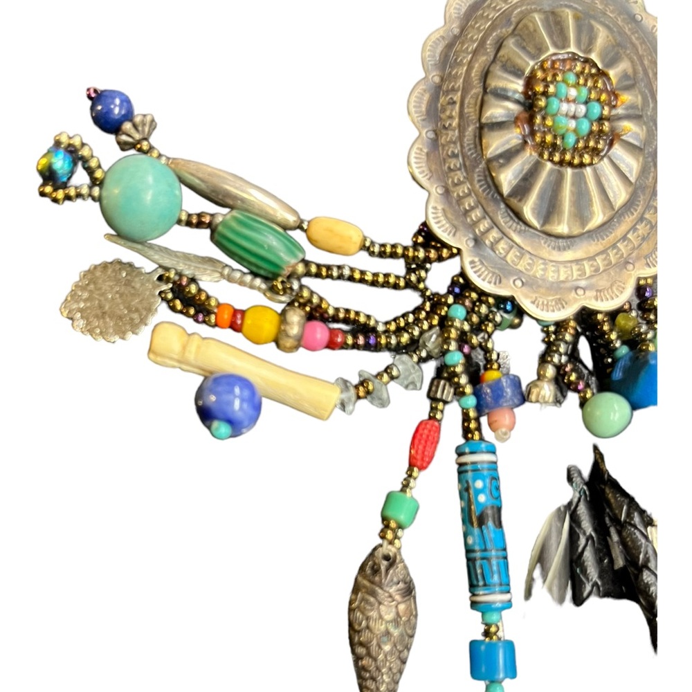Vintage Leather Bolo Tie Southwestern Beads Gemstone Beads Multi-strand - Picture 2 of 16
